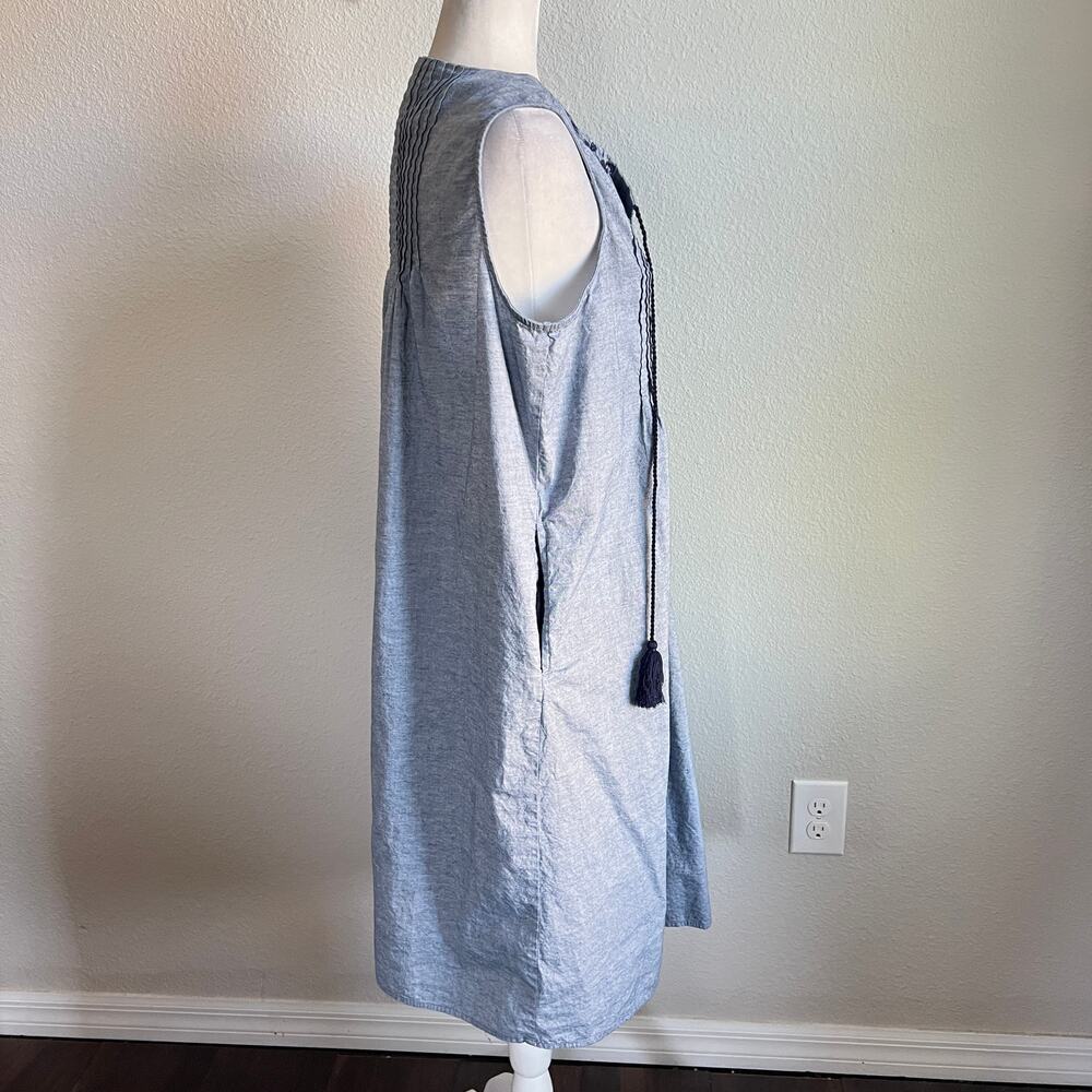 Roaman's Pintuck Embroidered Chambray Sun Dress Women's 16 Cotton Tasseled - Picture 5 of 7